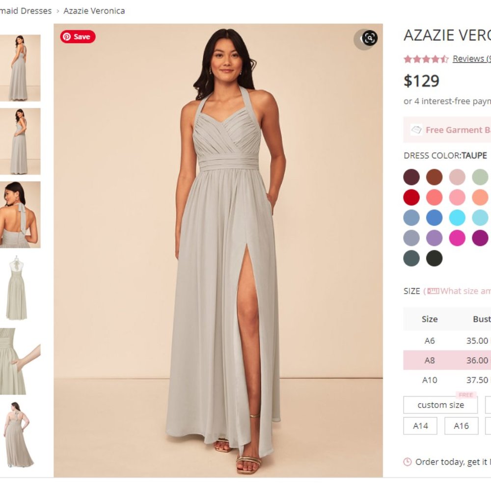 Azazie Veronica A-Line Dress, Taupe, Size 8